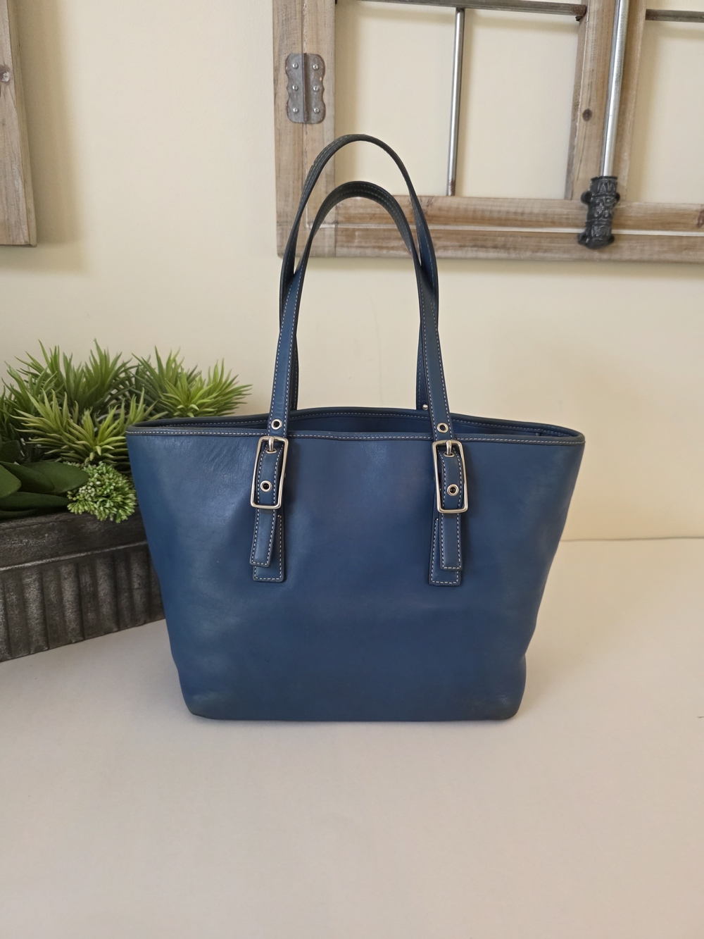 Vintage Coach Legacy Market Tote Cobalt Blue Glove Tanned Leather Shoulder Bag - Picture 2 of 14